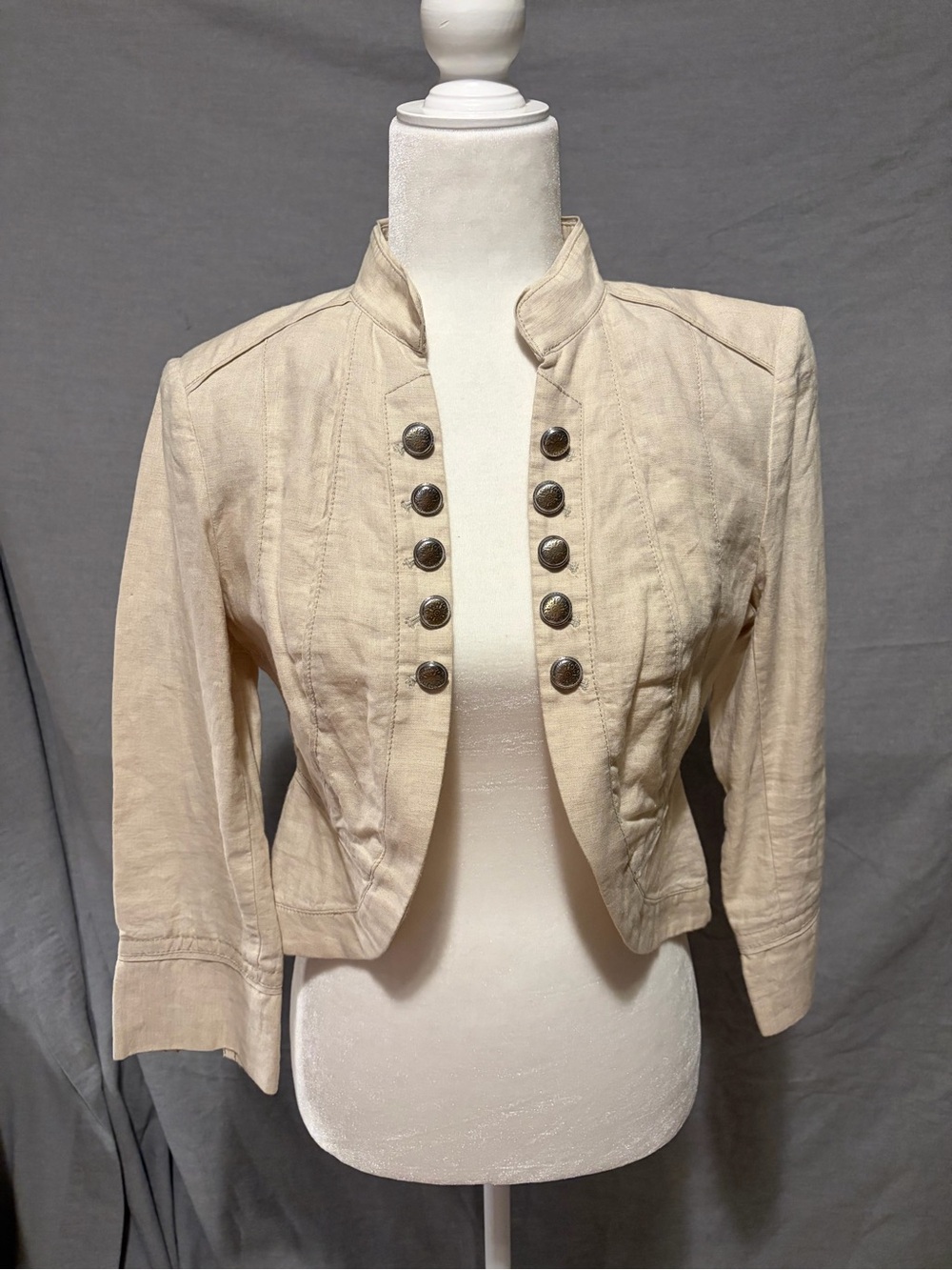 White House Black Market Cream Military-Style Cropped Blazer